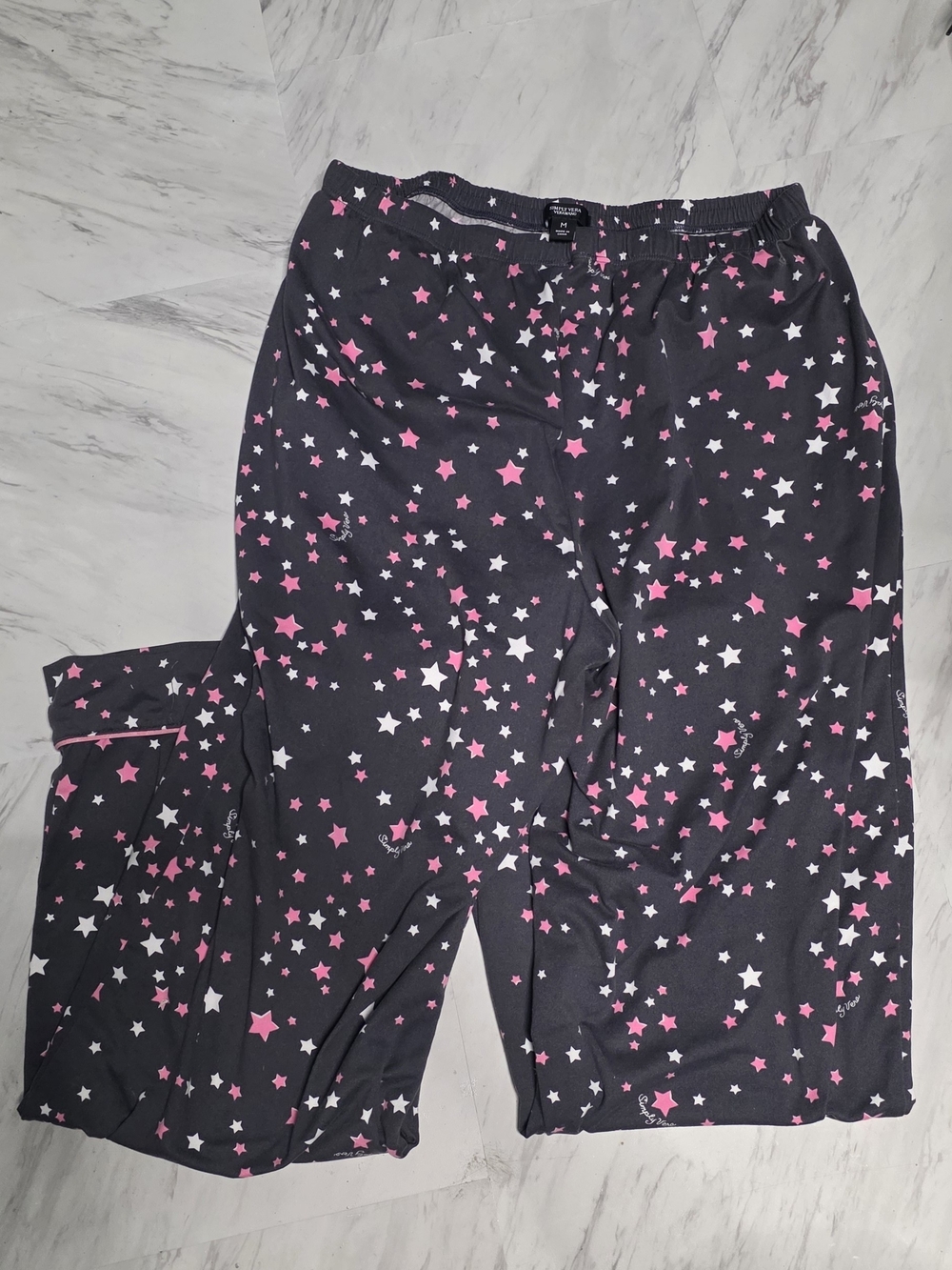 Simply Vera Vera Wang Black Star-Print Pajama Set with Pink Trim - Picture 3 of 4